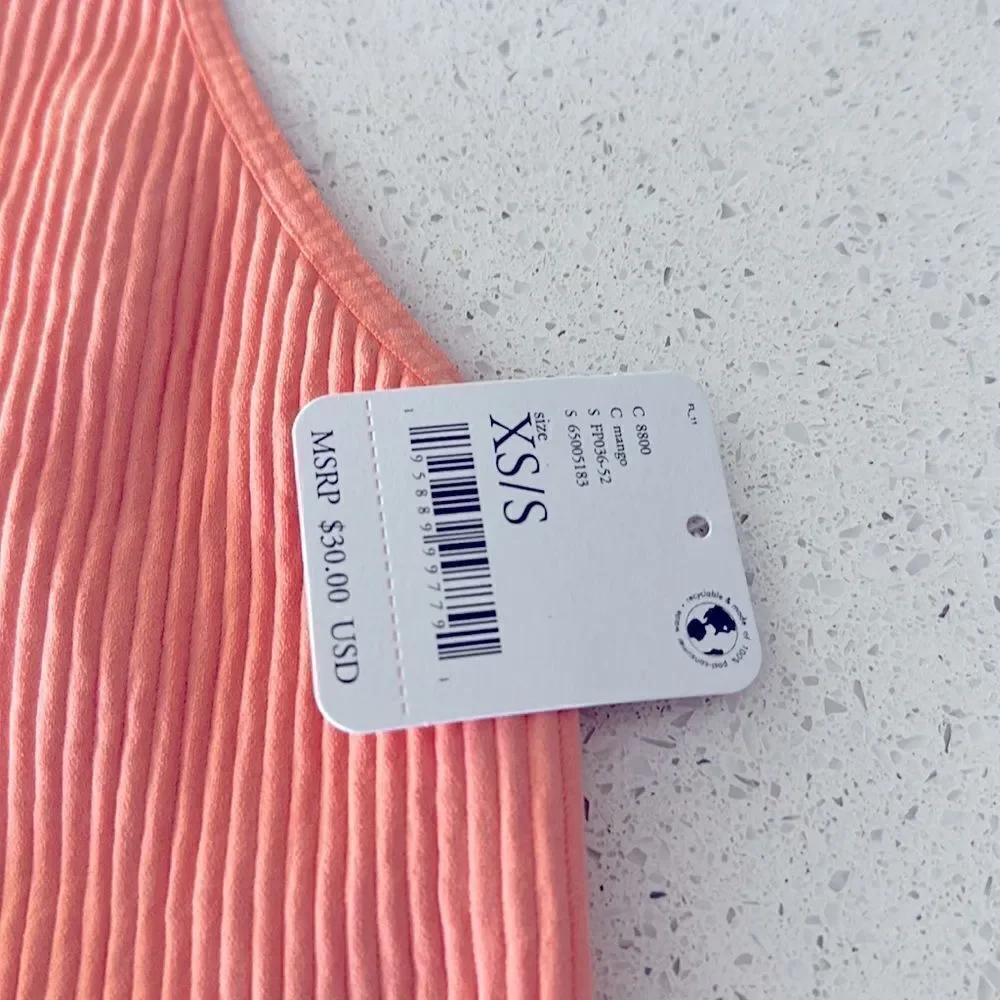 Free People Mmkay Seamless Tank Mango Ribbed High Neck Crisscross M/L *